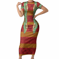 Hawai'i Paniolo Maile Twisted Lei Short Sleeve Bodycon Dress Hilo Royal Red