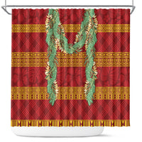 Hawai'i Paniolo Maile Twisted Lei Shower Curtain Hilo Royal Red LT7 Red - Polynesian Pride