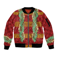 Hawai'i Paniolo Maile Twisted Lei Sleeve Zip Bomber Jacket Hilo Royal Red