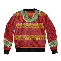 Hawai'i Paniolo Maile Twisted Lei Sleeve Zip Bomber Jacket Hilo Royal Red