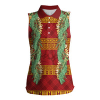 Hawai'i Paniolo Maile Twisted Lei Women Sleeveless Polo Shirt Hilo Royal Red