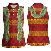 Hawai'i Paniolo Maile Twisted Lei Women Sleeveless Polo Shirt Hilo Royal Red