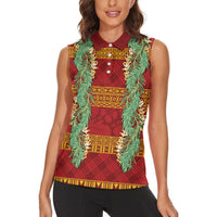 Hawai'i Paniolo Maile Twisted Lei Women Sleeveless Polo Shirt Hilo Royal Red