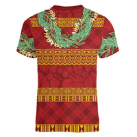 Hawai'i Paniolo Maile Twisted Lei Women V-Neck T-Shirt Hilo Royal Red