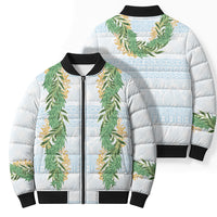 Hawai'i Paniolo Maile Twisted Lei Bomber Puffer Jacket Winter White