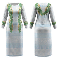 Hawai'i Paniolo Maile Twisted Lei Couples Matching Long Sleeve Bodycon Dress and Hawaiian Shirt Winter White