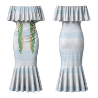 Hawai'i Paniolo Maile Twisted Lei Couples Matching Mermaid Dress and Hawaiian Shirt Winter White