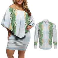 Hawai'i Paniolo Maile Twisted Lei Couples Matching Off Shoulder Short Dress and Long Sleeve Button Shirt Winter White