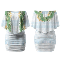 Hawai'i Paniolo Maile Twisted Lei Couples Matching Off Shoulder Short Dress and Long Sleeve Button Shirt Winter White