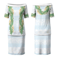 Hawai'i Paniolo Maile Twisted Lei Couples Matching Puletasi and Hawaiian Shirt Winter White