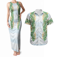 Hawai'i Paniolo Maile Twisted Lei Couples Matching Tank Maxi Dress and Hawaiian Shirt Winter White