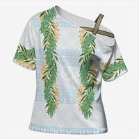 Hawai'i Paniolo Maile Twisted Lei Cross Shoulder Shirt Winter White LT7 Female White - Polynesian Pride