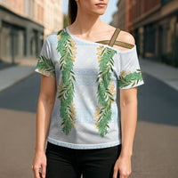 Hawai'i Paniolo Maile Twisted Lei Cross Shoulder Shirt Winter White LT7 - Polynesian Pride