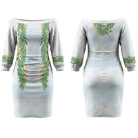 Hawai'i Paniolo Maile Twisted Lei Family Matching Off The Shoulder Long Sleeve Dress and Hawaiian Shirt Winter White