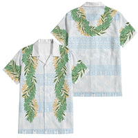 Hawai'i Paniolo Maile Twisted Lei Family Matching Off The Shoulder Long Sleeve Dress and Hawaiian Shirt Winter White