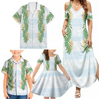 Hawai'i Paniolo Maile Twisted Lei Family Matching Summer Maxi Dress and Hawaiian Shirt Winter White