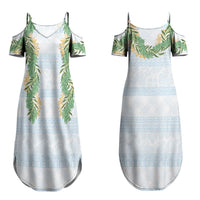 Hawai'i Paniolo Maile Twisted Lei Family Matching Summer Maxi Dress and Hawaiian Shirt Winter White