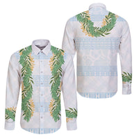 Hawai'i Paniolo Maile Twisted Lei Family Matching Summer Maxi Dress and Hawaiian Shirt Winter White