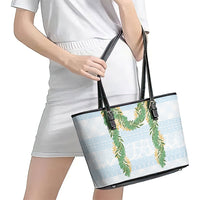 Hawai'i Paniolo Maile Twisted Lei Leather Tote Bag Winter White