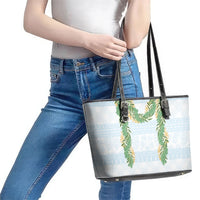 Hawai'i Paniolo Maile Twisted Lei Leather Tote Bag Winter White