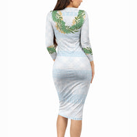 Hawai'i Paniolo Maile Twisted Lei Long Sleeve Bodycon Dress Winter White