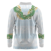 Hawai'i Paniolo Maile Twisted Lei Long Sleeve Polo Shirt Winter White