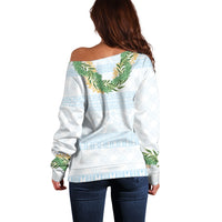 Hawai'i Paniolo Maile Twisted Lei Off Shoulder Sweater Winter White