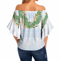 Hawai'i Paniolo Maile Twisted Lei Off Shoulder Wrap Waist Top Winter White