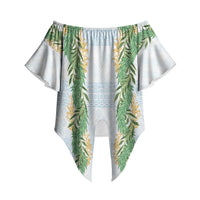 Hawai'i Paniolo Maile Twisted Lei Off Shoulder Wrap Waist Top Winter White