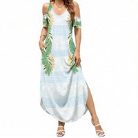 Hawai'i Paniolo Maile Twisted Lei Summer Maxi Dress Winter White LT7 Women White - Polynesian Pride