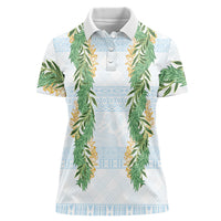 Hawai'i Paniolo Maile Twisted Lei Women Polo Shirt Winter White