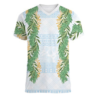 Hawai'i Paniolo Maile Twisted Lei Women V-Neck T-Shirt Winter White