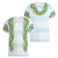 Hawai'i Paniolo Maile Twisted Lei Women V-Neck T-Shirt Winter White