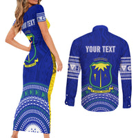 Personalised Fiji Natabua High School Couples Matching Short Sleeve Bodycon Dress and Long Sleeve Button Shirts Kaviti Tapa Mix Colors Proud NHS LT7 - Polynesian Pride