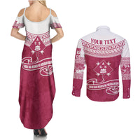 Personalised Fiji Adi Cakobau School Couples Matching Summer Maxi Dress and Long Sleeve Button Shirts ACS Old Girls Lotus Mix Masi LT7 - Polynesian Pride