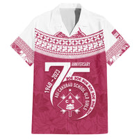Personalised Fiji Adi Cakobau School Family Matching Off Shoulder Long Sleeve Dress and Hawaiian Shirt ACS Old Girls Lotus Mix Masi LT7 Dad's Shirt - Short Sleeve Crimson - Polynesian Pride