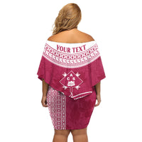 Personalised Fiji Adi Cakobau School Family Matching Off Shoulder Short Dress and Hawaiian Shirt ACS Old Girls Lotus Mix Masi LT7 - Polynesian Pride