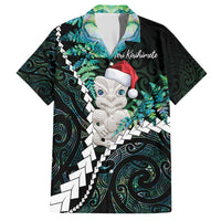 New Zealand Personalised Family Matching Tank Maxi Dress and Hawaiian Shirt Meri Kirihimete Kowhaiwhai Mix Paua Shell - Emerald LT7 Dad's Shirt - Short Sleeve Green - Polynesian Pride