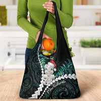 New Zealand Personalised Grocery Bag Meri Kirihimete Kowhaiwhai Mix Paua Shell - Emerald