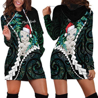 New Zealand Personalised Hoodie Dress Meri Kirihimete Kowhaiwhai Mix Paua Shell - Emerald