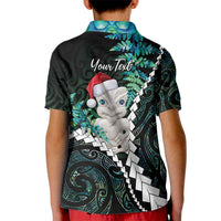New Zealand Personalised Kid Polo Shirt Meri Kirihimete Kowhaiwhai Mix Paua Shell - Emerald