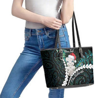 New Zealand Personalised Leather Tote Bag Meri Kirihimete Kowhaiwhai Mix Paua Shell - Emerald