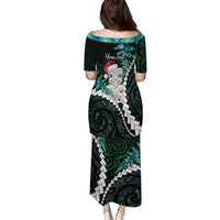 New Zealand Personalised Puletasi Meri Kirihimete Kowhaiwhai Mix Paua Shell - Emerald