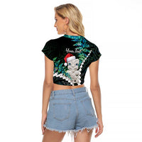 New Zealand Personalised Raglan Cropped T Shirt Meri Kirihimete Kowhaiwhai Mix Paua Shell - Emerald