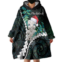 New Zealand Personalised Wearable Blanket Hoodie Meri Kirihimete Kowhaiwhai Mix Paua Shell - Emerald