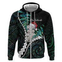 New Zealand Personalised Zip Hoodie Meri Kirihimete Kowhaiwhai Mix Paua Shell - Emerald LT7 Zip Hoodie Green - Polynesian Pride