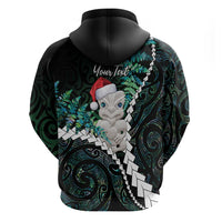New Zealand Personalised Zip Hoodie Meri Kirihimete Kowhaiwhai Mix Paua Shell - Emerald LT7 - Polynesian Pride