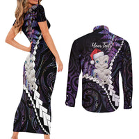 New Zealand Personalised Couples Matching Short Sleeve Bodycon Dress and Long Sleeve Button Shirt Meri Kirihimete Kowhaiwhai Mix Paua Shell - Amethys