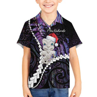 New Zealand Personalised Family Matching Tank Maxi Dress and Hawaiian Shirt Meri Kirihimete Kowhaiwhai Mix Paua Shell - Amethys LT7 Son's Shirt Purple - Polynesian Pride