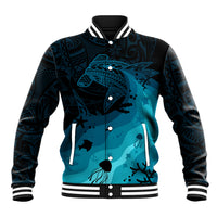 Polynesian Shark Baseball Jacket Under The Waves LT7 Unisex Dark Blue - Polynesian Pride